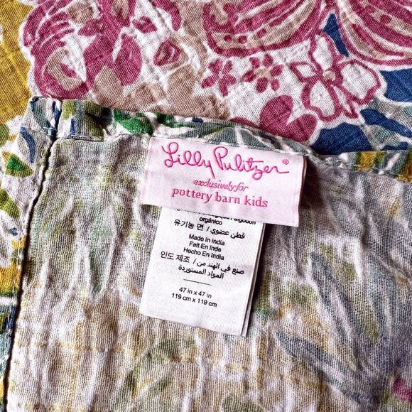 Lilly Pulitzer Pottery Barn Kids 47” Swaddle Baby Blanket Organic Cotton - Picture 2 of 7